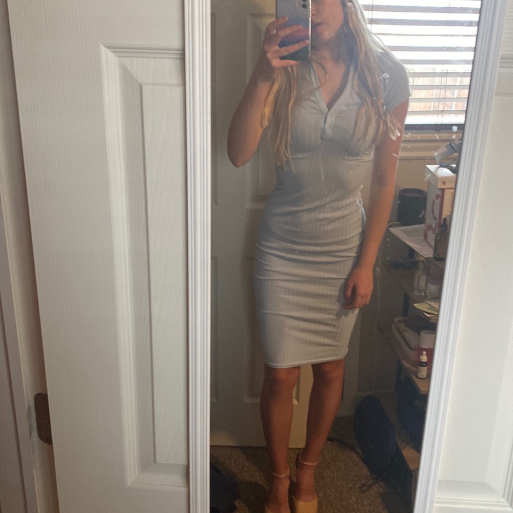 Womens midi blue collared dress